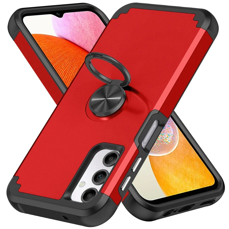 For Samsung Galaxy A14 4G  /  5G Case Ring Holder Fingerprint-proof PC+TPU Phone Back Cover - Red