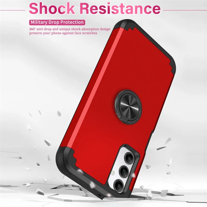 For Samsung Galaxy A14 4G  /  5G Case Ring Holder Fingerprint-proof PC+TPU Phone Back Cover - Red