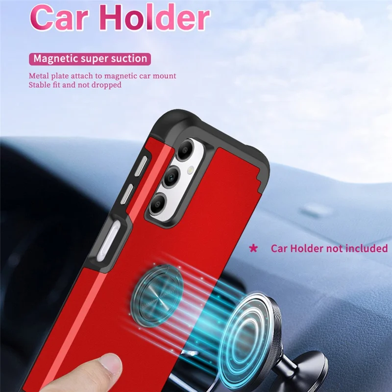 For Samsung Galaxy A14 4G  /  5G Case Ring Holder Fingerprint-proof PC+TPU Phone Back Cover - Red