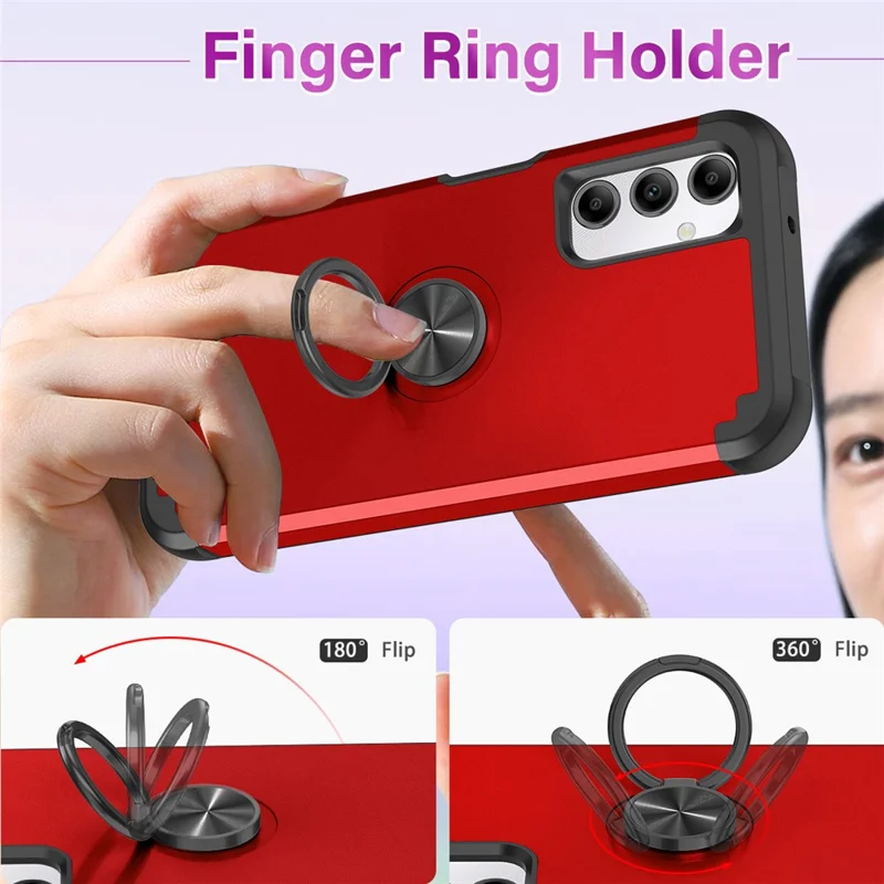 For Samsung Galaxy A14 4G  /  5G Case Ring Holder Fingerprint-proof PC+TPU Phone Back Cover - Red