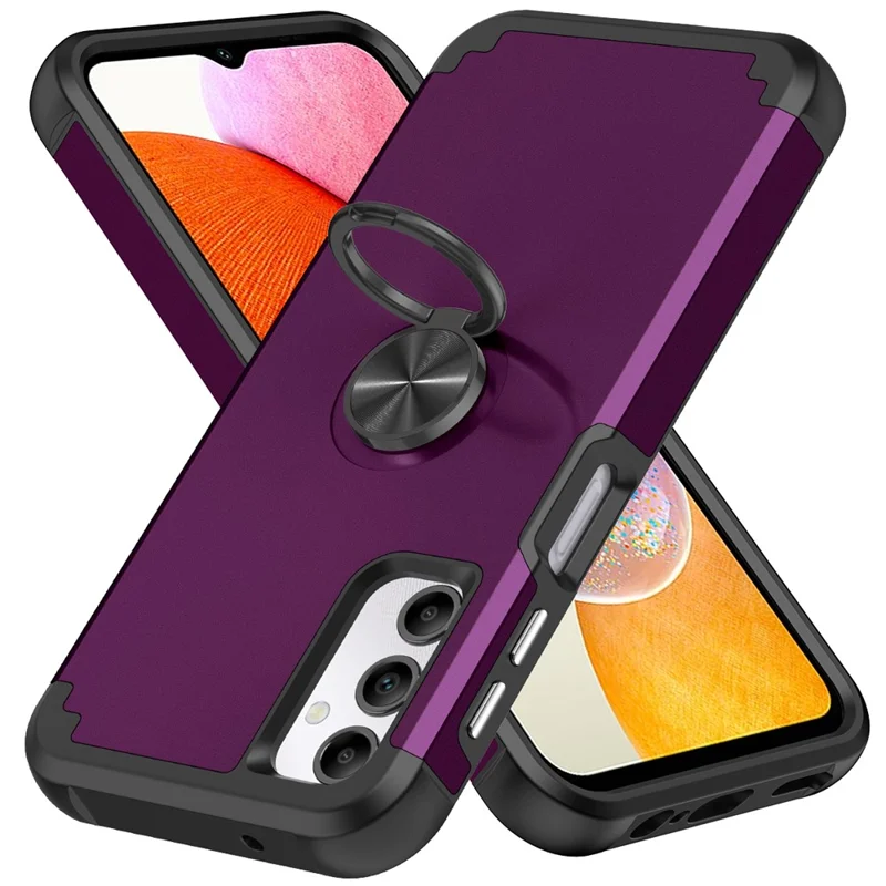 For Samsung Galaxy A14 4G  /  5G Case Ring Holder Fingerprint-proof PC+TPU Phone Back Cover - Dark Purple