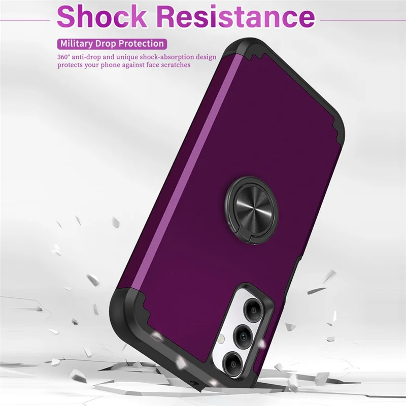 For Samsung Galaxy A14 4G  /  5G Case Ring Holder Fingerprint-proof PC+TPU Phone Back Cover - Dark Purple