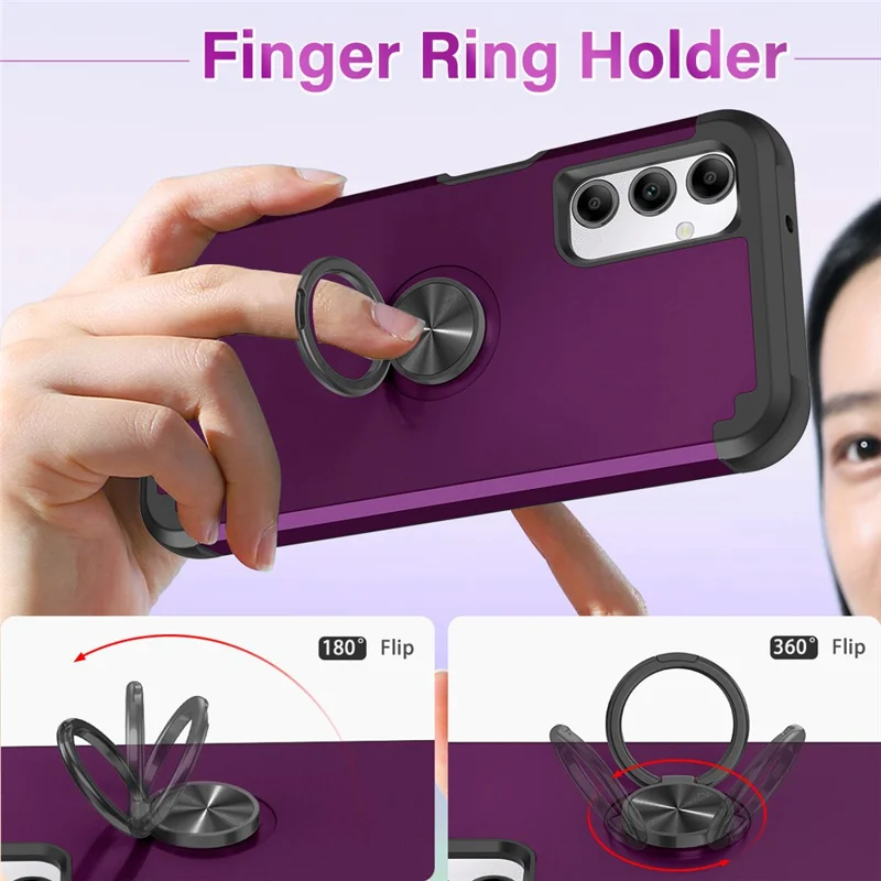 For Samsung Galaxy A14 4G  /  5G Case Ring Holder Fingerprint-proof PC+TPU Phone Back Cover - Dark Purple