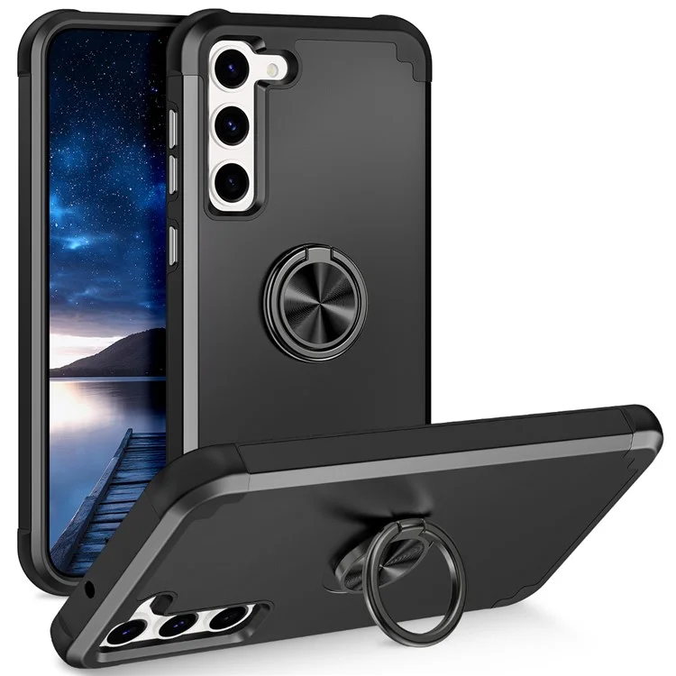For Samsung Galaxy S24+ Hybrid Case PC+TPU Phone Back Cover Protector with Kickstand - Black