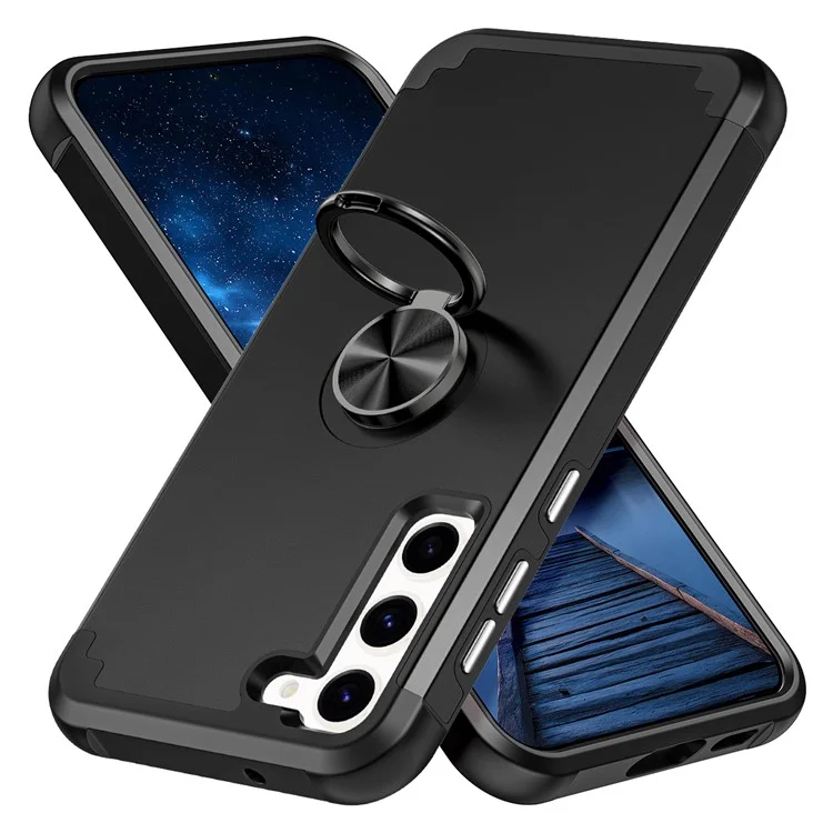 For Samsung Galaxy S24+ Hybrid Case PC+TPU Phone Back Cover Protector with Kickstand - Black