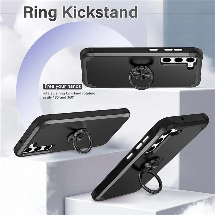For Samsung Galaxy S24+ Hybrid Case PC+TPU Phone Back Cover Protector with Kickstand - Black