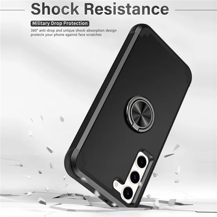 For Samsung Galaxy S24+ Hybrid Case PC+TPU Phone Back Cover Protector with Kickstand - Black