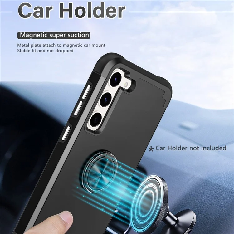 For Samsung Galaxy S24+ Hybrid Case PC+TPU Phone Back Cover Protector with Kickstand - Black