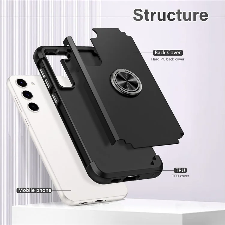 For Samsung Galaxy S24+ Hybrid Case PC+TPU Phone Back Cover Protector with Kickstand - Black