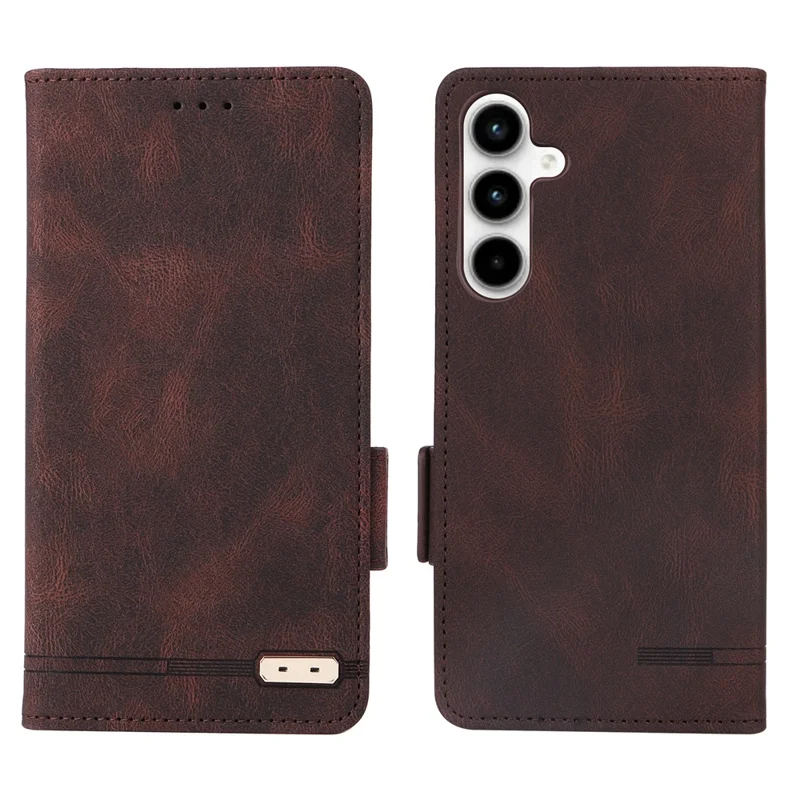 Para o Samsung Galaxy A55 5G Magnetic Case Leather Wallet Phone Cover com Hardware Decor - Coffee
