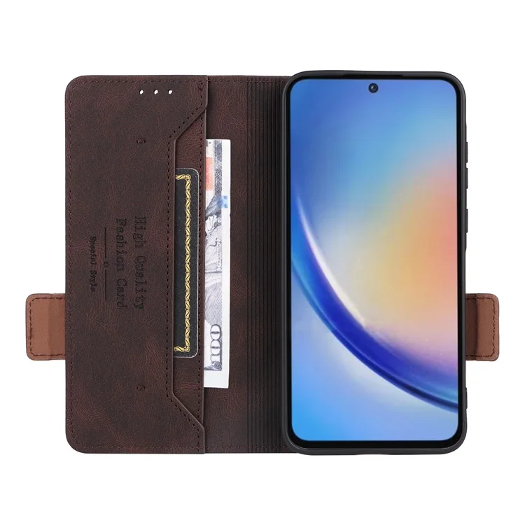 Para Samsung Galaxy A35 5G Funda Antirasguños Hardware Decoración Cubierta de teléfono de pie de cuero - Café