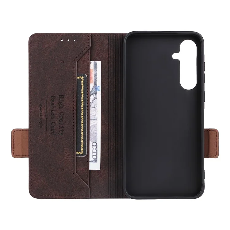 Para Samsung Galaxy A35 5G Funda Antirasguños Hardware Decoración Cubierta de teléfono de pie de cuero - Café