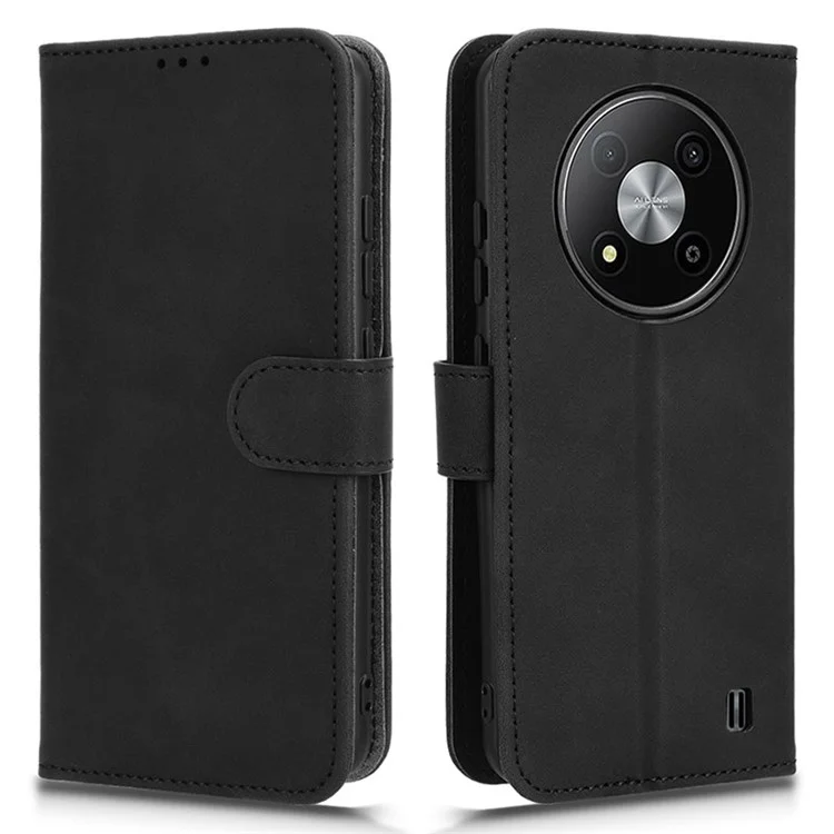 For ZTE Blade A73 5G Skin Touch Feeling Wallet Case PU Leather Phone Cover Folding Stand - Black