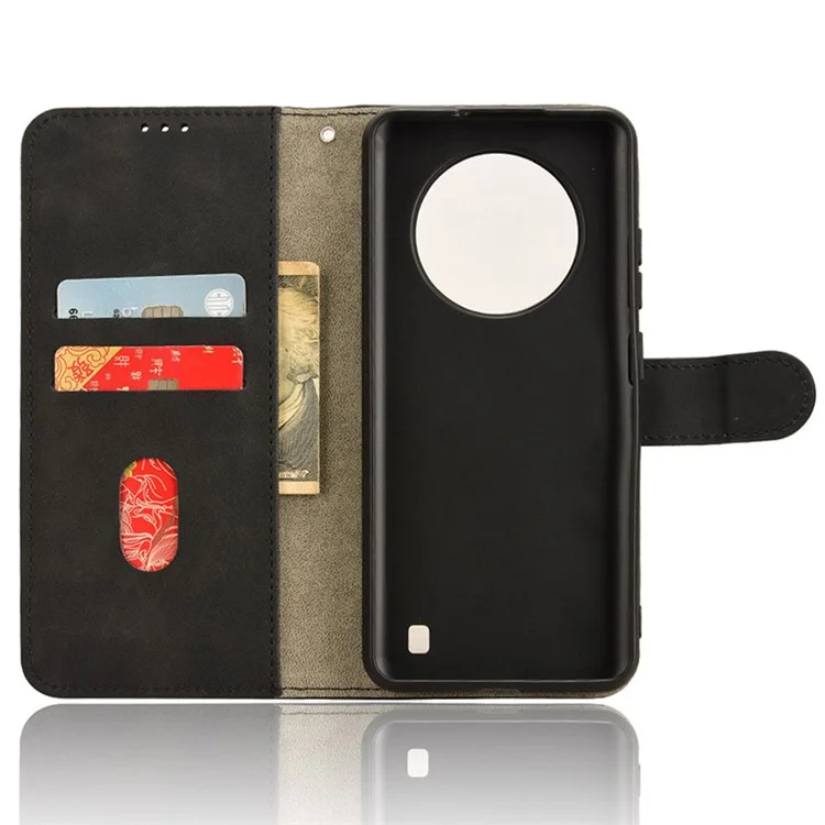 For ZTE Blade A73 5G Skin Touch Feeling Wallet Case PU Leather Phone Cover Folding Stand - Black