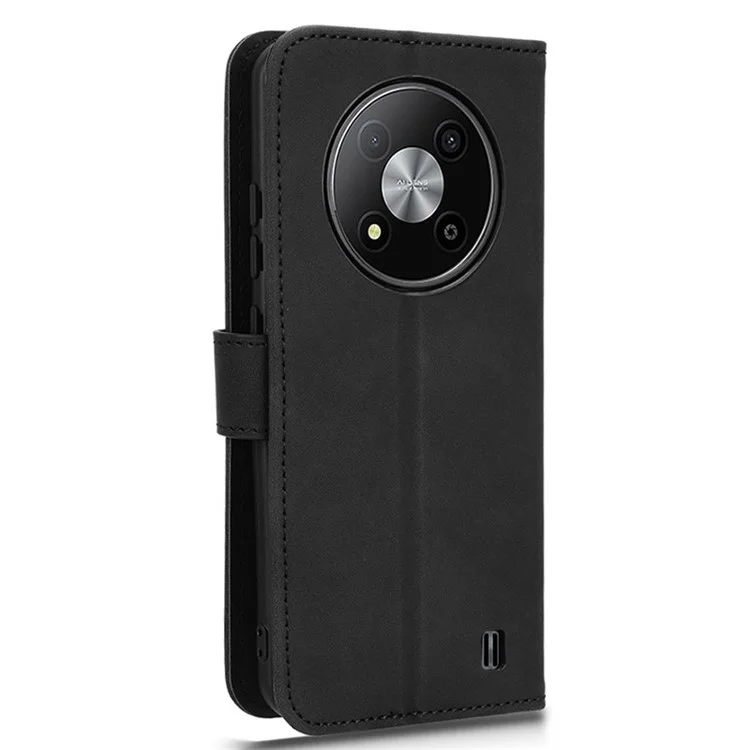 For ZTE Blade A73 5G Skin Touch Feeling Wallet Case PU Leather Phone Cover Folding Stand - Black