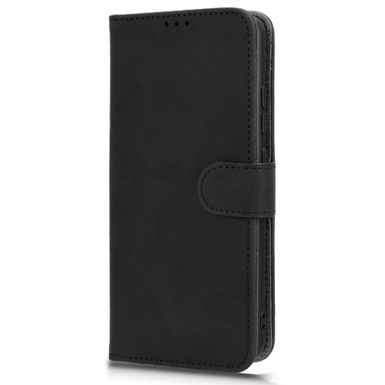 For ZTE Blade A73 5G Skin Touch Feeling Wallet Case PU Leather Phone Cover Folding Stand - Black