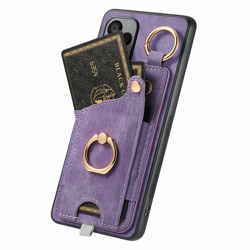 For Xiaomi Redmi Note 13 Pro+ 5G Case with Card Holder Retro Leather Back Cover Ring Kickstand - Purple