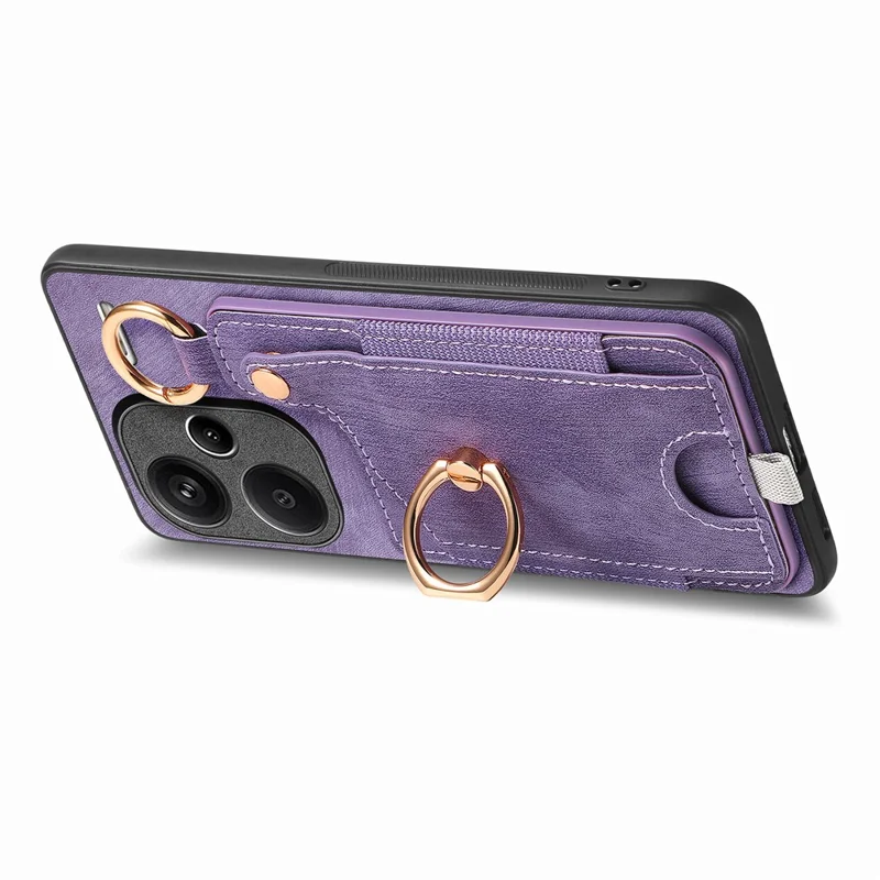 For Xiaomi Redmi Note 13 Pro+ 5G Case with Card Holder Retro Leather Back Cover Ring Kickstand - Purple