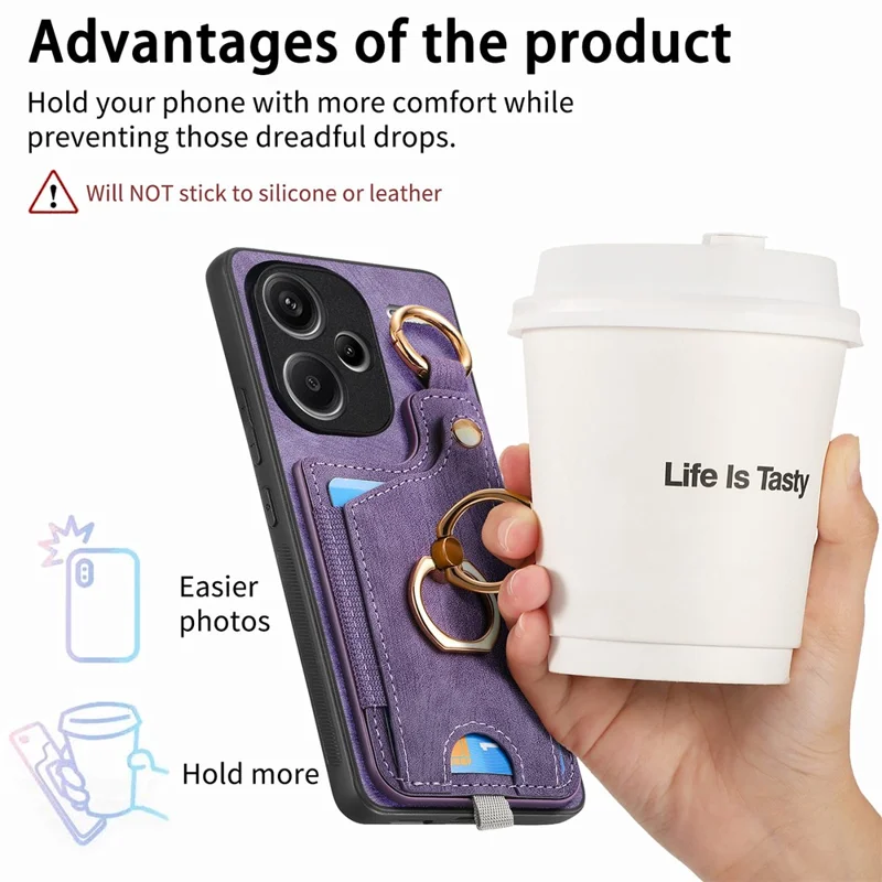For Xiaomi Redmi Note 13 Pro+ 5G Case with Card Holder Retro Leather Back Cover Ring Kickstand - Purple