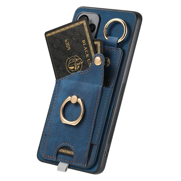 For Honor 90 Case Retro Leather Back Cover Drop-proof Phone Card Bag Kickstand - Blu