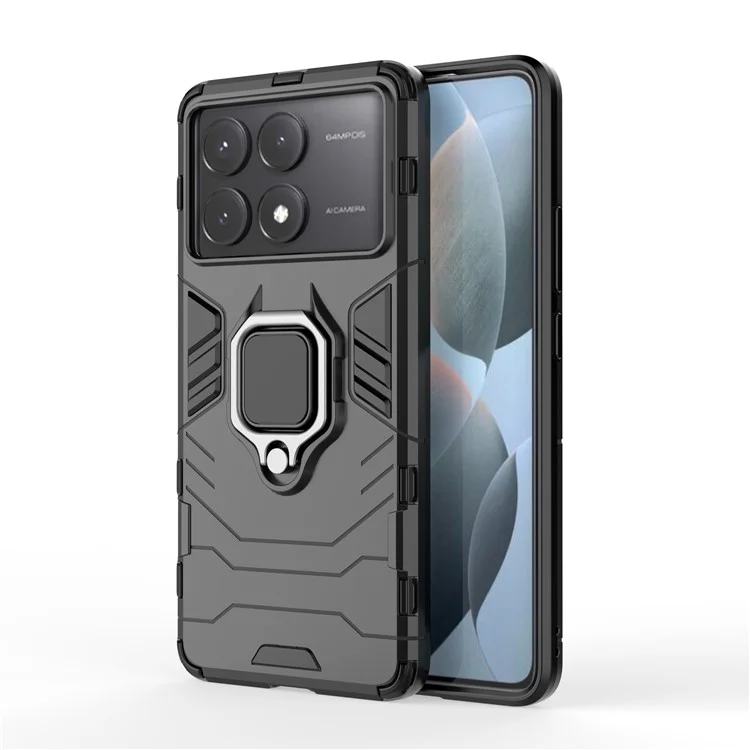For Xiaomi Redmi K70E 5G / Poco X6 Pro 5G Phone Case PC+TPU Cover Rotation Ring Holder Kickstand - Black