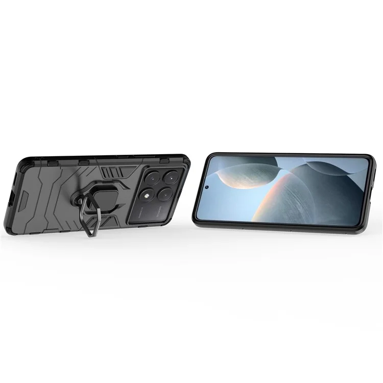 For Xiaomi Redmi K70E 5G / Poco X6 Pro 5G Phone Case PC+TPU Cover Rotation Ring Holder Kickstand - Black