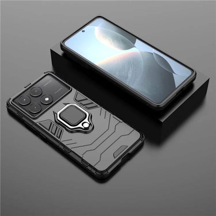 For Xiaomi Redmi K70E 5G / Poco X6 Pro 5G Phone Case PC+TPU Cover Rotation Ring Holder Kickstand - Black