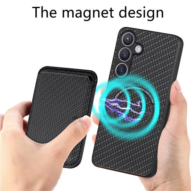 Para Samsung Galaxy S24+ Capa Traseira PC+TPU Capa com Suporte de Cartão Destacável Magnético - Preto