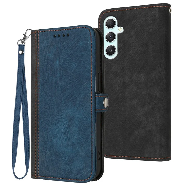 YX0020 For Samsung Galaxy A35 5G Leather Pouch Phone Case Side Magnetic Button - Sapphire