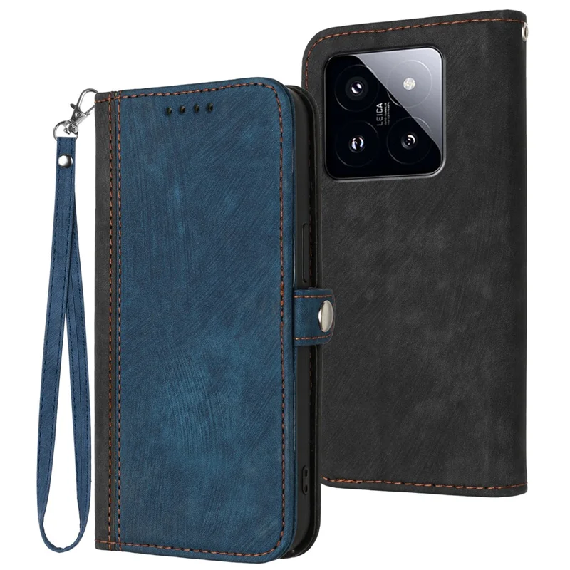 YX0020 For Xiaomi 14 Pro Case Leather Phone Cover Side Magnetic Button - Sapphire