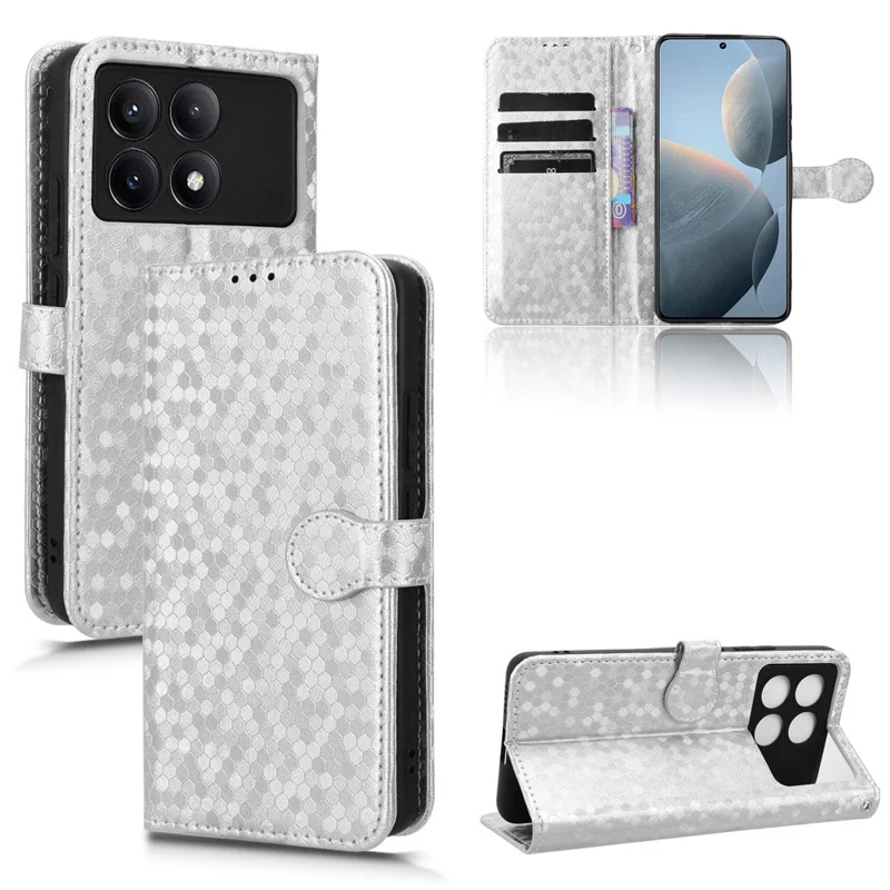 For Xiaomi Redmi K70E 5G / Poco X6 Pro 5G Case Leather Imprinted Dots Pattern Smartphone Cover - Silver