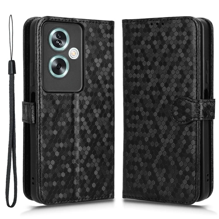 Per Oppo A79 5G / A2 5G Custodia per telefono magnetica in pelle con motivo a puntini stampati - Nero