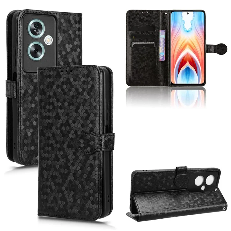 Per Oppo A79 5G / A2 5G Custodia per telefono magnetica in pelle con motivo a puntini stampati - Nero