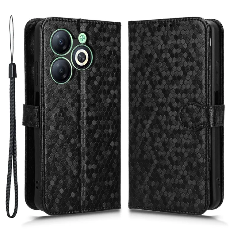 For Infinix Smart 8 4G Magnetic Phone Case Leather Drop-Proof Card Slot Cover with Strap - Black