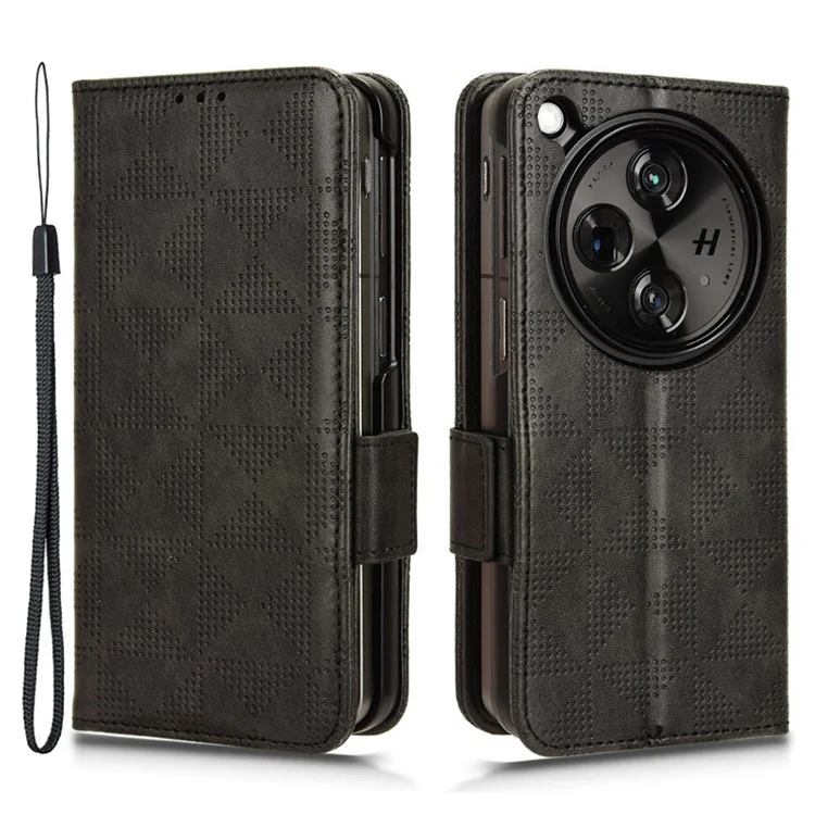 For Oppo Find N3 5G Phone Case Imprinted Triangle Folio Wallet Leather Cover - Black