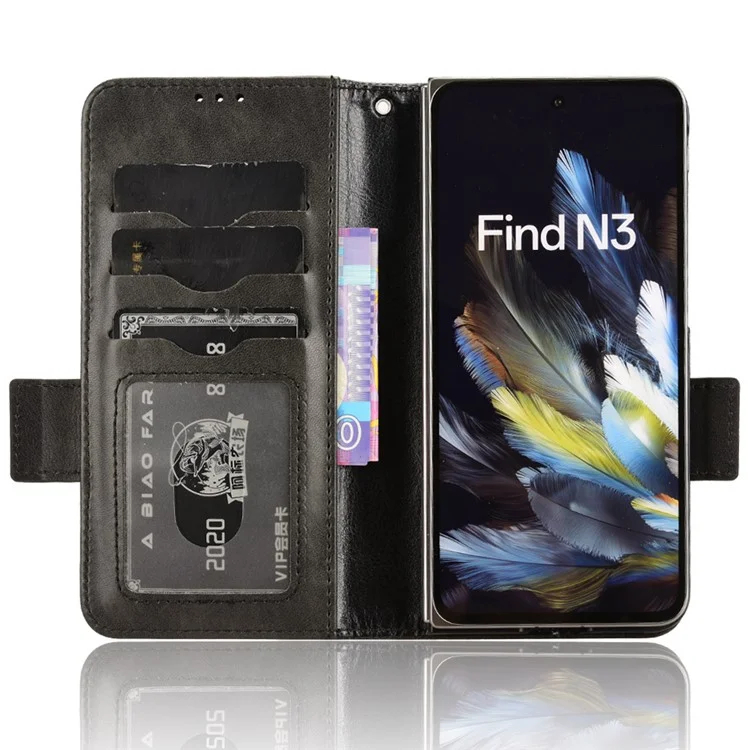 For Oppo Find N3 5G Phone Case Imprinted Triangle Folio Wallet Leather Cover - Black