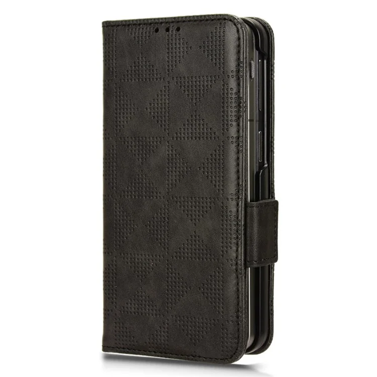 For Oppo Find N3 5G Phone Case Imprinted Triangle Folio Wallet Leather Cover - Black
