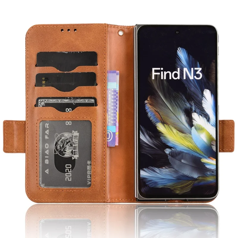 For Oppo Find N3 5G Phone Case Imprinted Triangle Folio Wallet Leather Cover - Brown