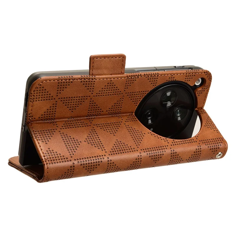 For Oppo Find N3 5G Phone Case Imprinted Triangle Folio Wallet Leather Cover - Brown