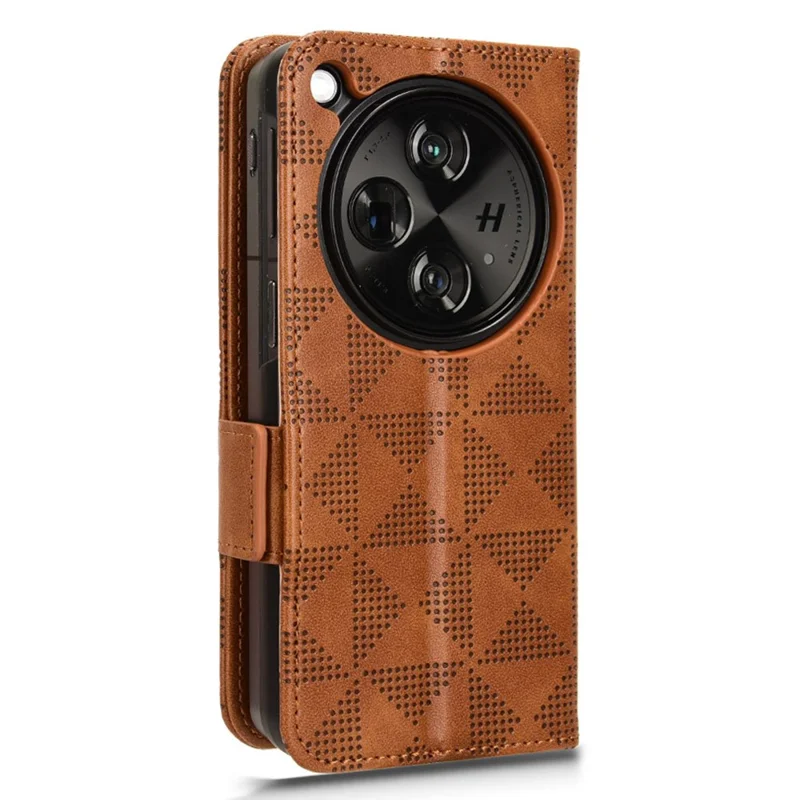For Oppo Find N3 5G Phone Case Imprinted Triangle Folio Wallet Leather Cover - Brown