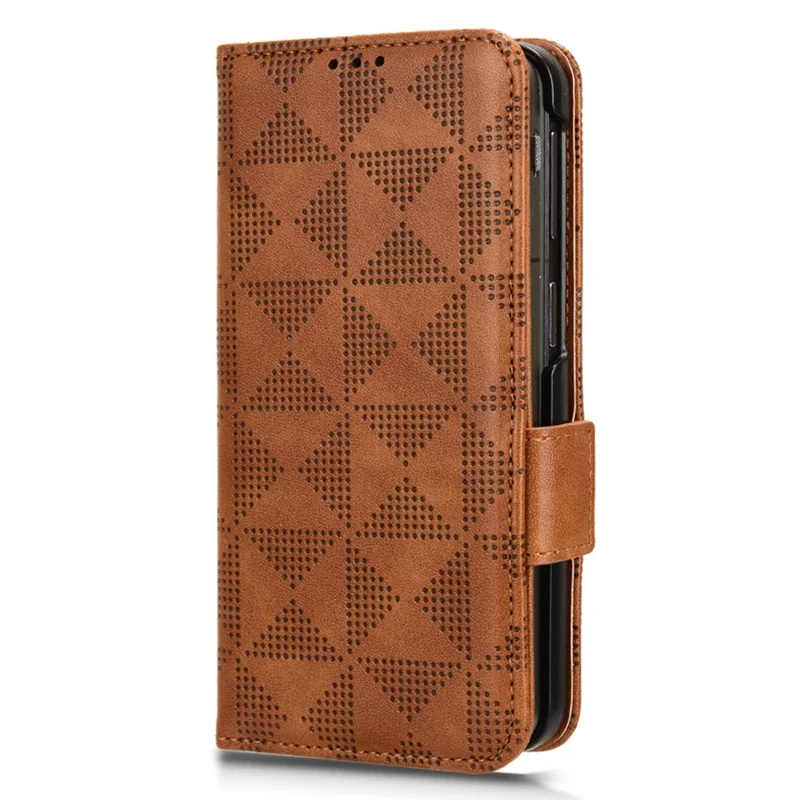 For Oppo Find N3 5G Phone Case Imprinted Triangle Folio Wallet Leather Cover - Brown