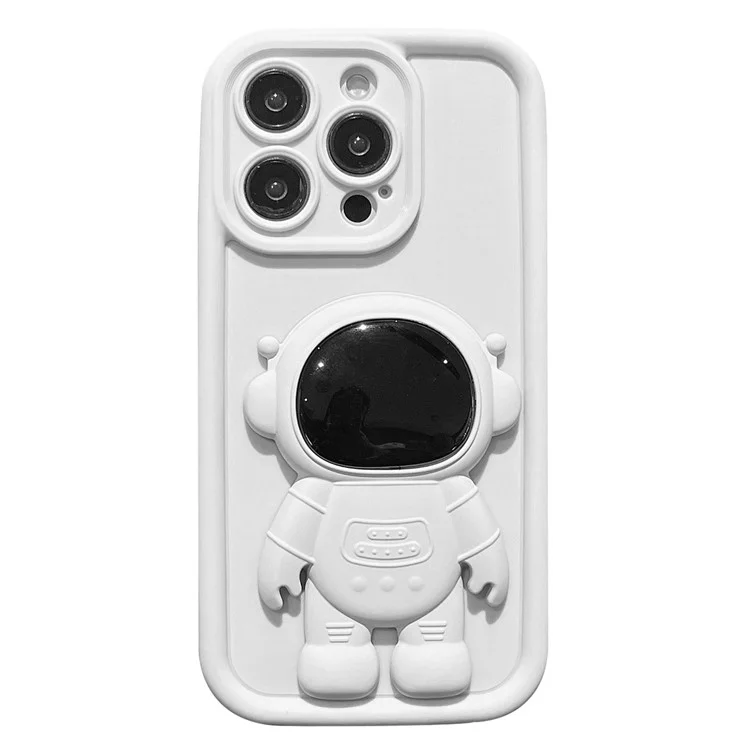 Para iPhone 14 Pro Max Astronauta Kickstand Phone Case Soft Silicone Cover - Branco