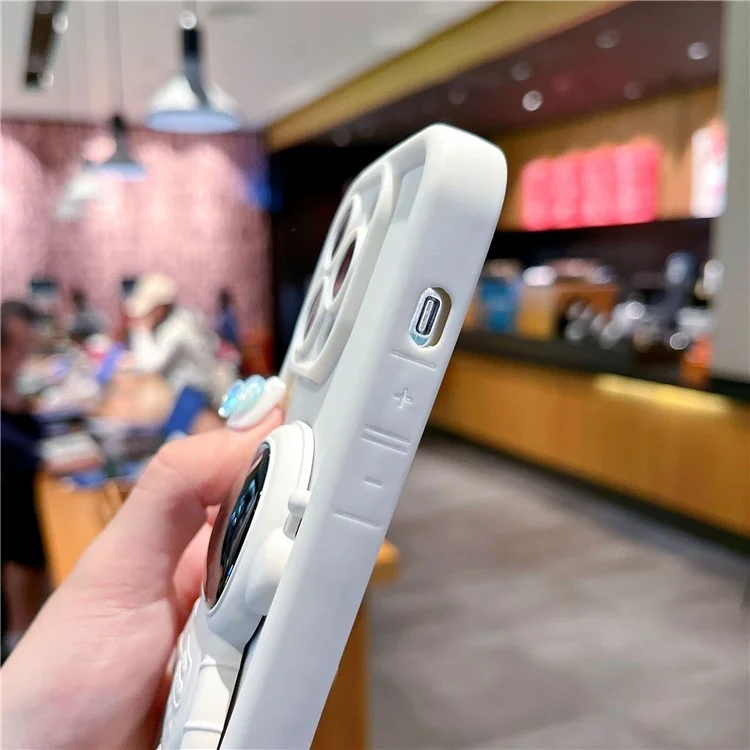 Para iPhone 14 Pro Max Astronauta Kickstand Phone Case Soft Silicone Cover - Branco