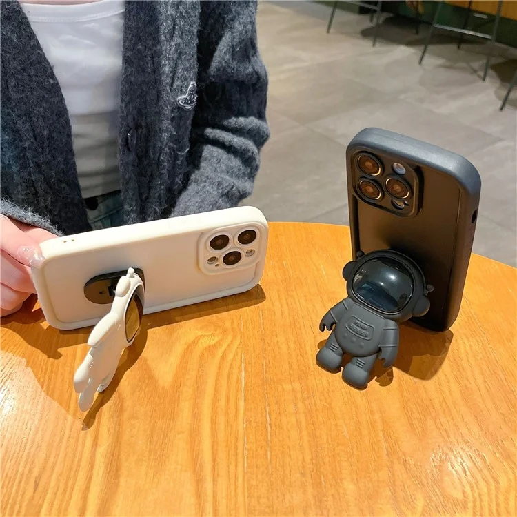 Per iPhone 14 Pro Custodia morbida in silicone antiurto con supporto a 3D Astronauta - Bianco