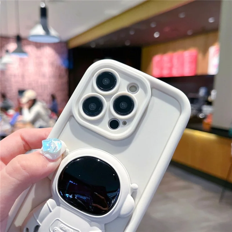 For iPhone 15 Pro Max Phone Case Silicone with Cute Astronaut Kickstand - Black