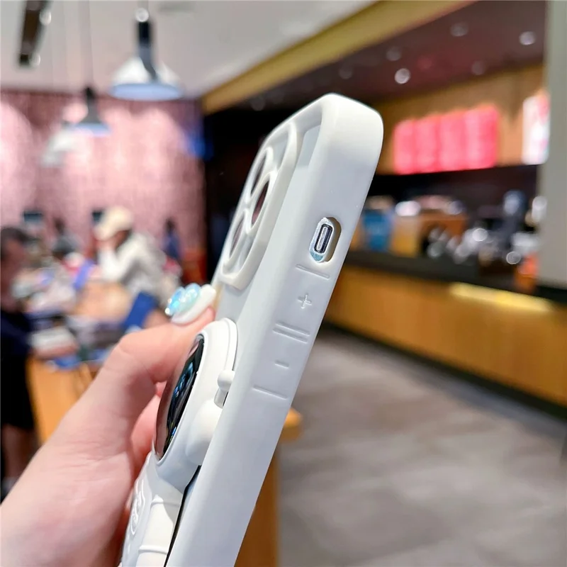 For iPhone 15 Pro Phone Case PC Astronaut Kickstand Silicone Cover - White