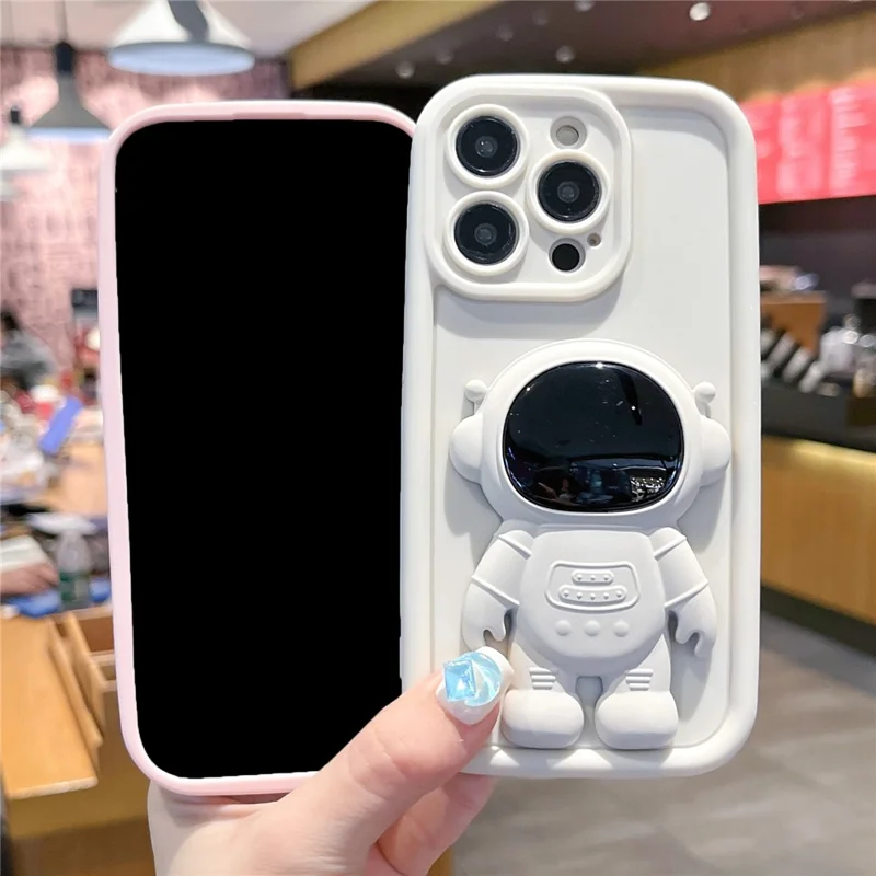 For iPhone 15 Pro Phone Case PC Astronaut Kickstand Silicone Cover - Brown