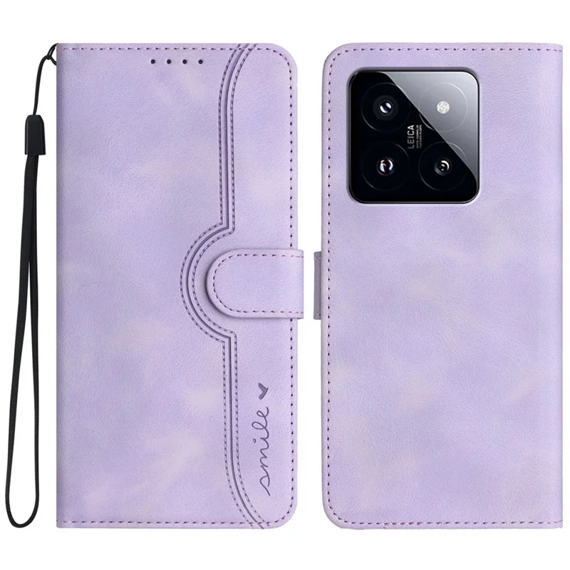For Xiaomi 14 Pro Leather Wallet Case YX0030 Smile Series Card Holder Full Protection Cover - Purple