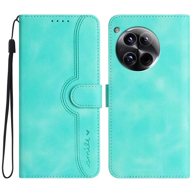 YX0030 Для OnePlus 12 5G Кожаный кошелек Flip Cover Smile Pattern Чехол для телефона Stand - Baby Blue