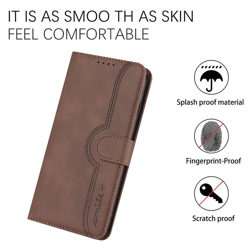 YX0030 Case Wallet for Google Pixel 8a Leather Smile Pattern Phone Cover TPU Inner Shell - Coffee
